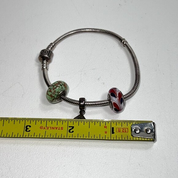 Authentic Pandora Ale Sterling Silver Snake Bracelet w/ Italy Murano Glass Charm - Picture 13 of 13